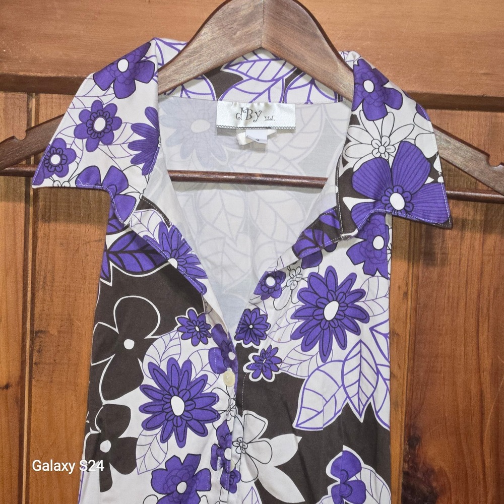 JBy Ltd Womens Purple‎ Brown Floral Halter Neck Button Front Belted Retro Dress